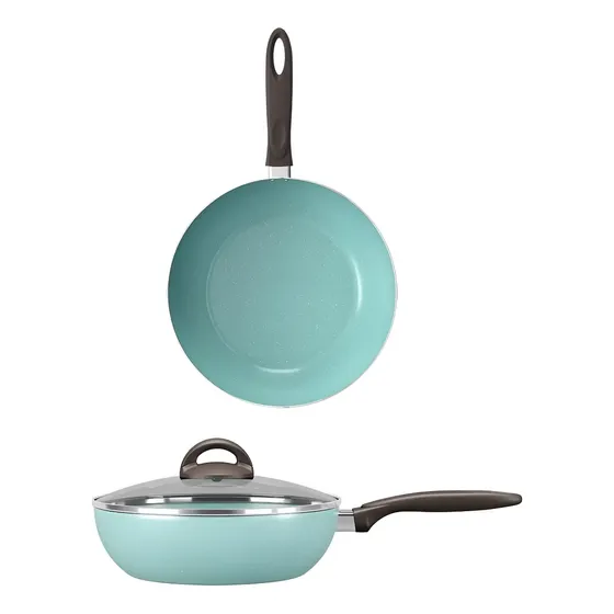 Panela Wok Com Tampa Antiaderente Brinox 24cm 2,3l Cerâmica Cor Verde