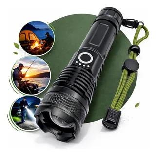 Lanterna Tática T9 Recarregável Led Zoom Mais Forte Do Mundo Branco Preto