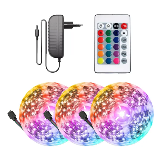 Fita Led 15m Colorida Rgb 3528 Sanca Fachada Fonte Controle