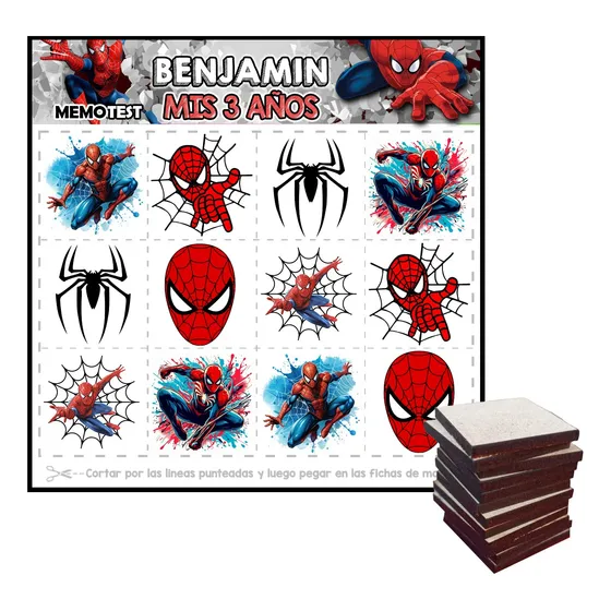Memotest Mdf Spiderman Hombre Araña Souvenir Cumpleaños X10
