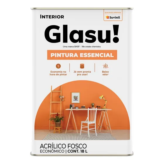 tinta acrílica pintura essencial a base d'água palha 18 Litros Glasu