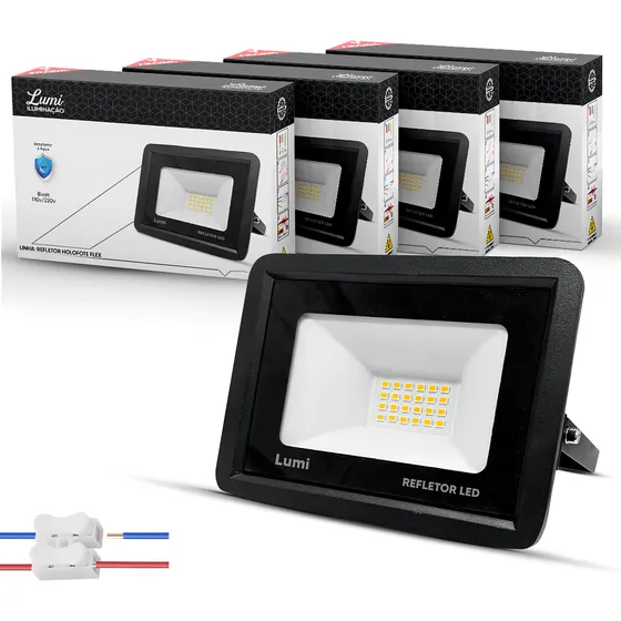 Kit 5 Refletor Led Holofote 50w Smd Mini Ip67 127/220V Branco Quente