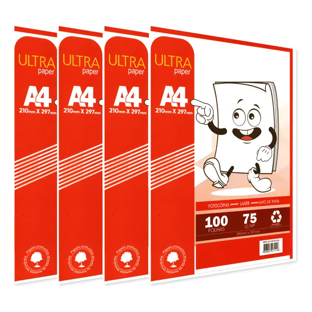 Papel Sulfite Branco A4 75g 210 X 297mm Kit Com 400 Folhas