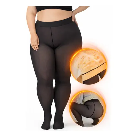 Meia Calça Térmica Lã Pelúcia Plus Size Forrada Translúcida Preto Translúcido Plus Size (48 Ao 56)