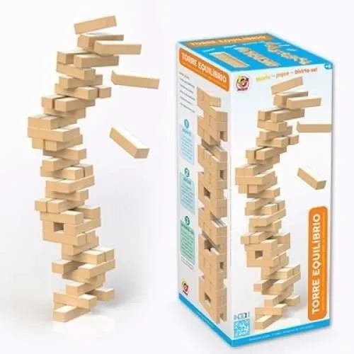 Torre Jenga Equilíbrio Didático De Madeira Grande 28cm