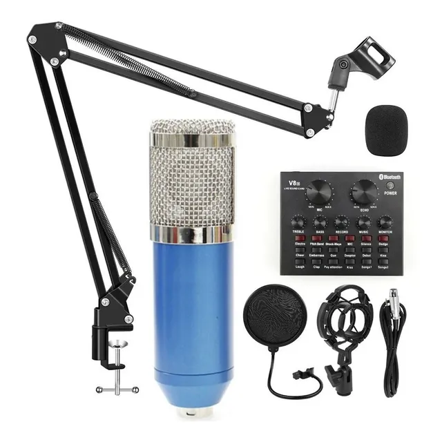 Microfono Condensador Soporte Brazo Tarjeta Sonido V8