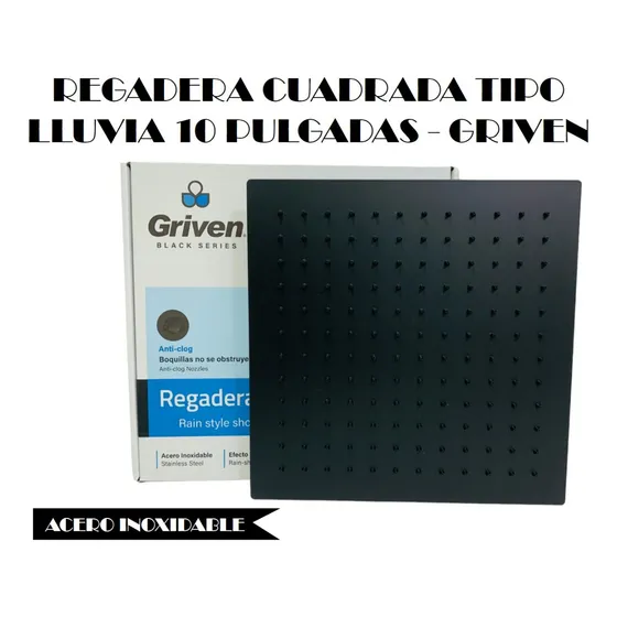 Regadera Ducha Cuadrada Tipo Lluvia 10pul Negro - Griven