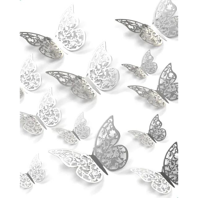 12 Mariposas Decorativas 3d Troquel Metalizadas Adhesivas