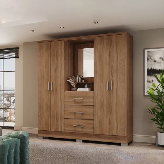 Closet Munari Freijo Y Beige 160x198cm Con Tres Cajones Y Cu