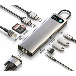 Hub Usb-c Type-c Thunderbolt 3 2x Hdmi Rj45 Vga Baseus 11em1 Hub Usb-c Type-c Thunderbolt 3 2x Hdmi Rj45 Vga Baseus 11em1