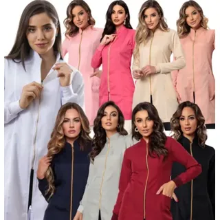 Jaleco Feminino Oxford Manga Longa Nice C/ Punho E Gorro