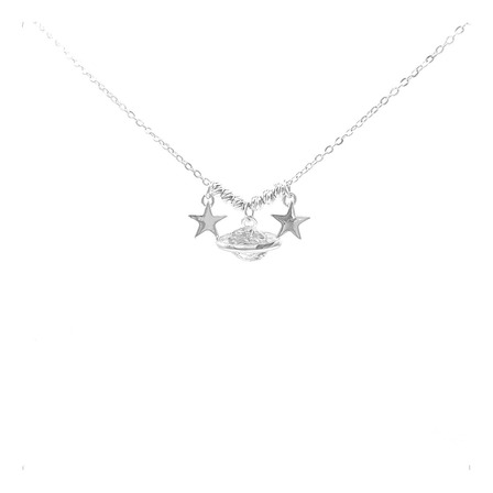Collar De Plata .925 Dije Circonia Planeta Estrellas Agálea Color Plateado Collar De Plata .925 Dije Circonia Planeta Estrellas Agálea Color Plateado