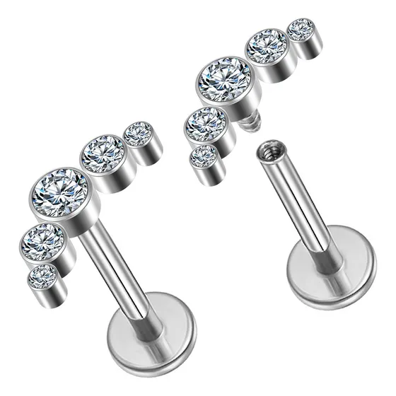 Piercing Labret Prata 925 Cluster 5 Pedras 1.2x8mm