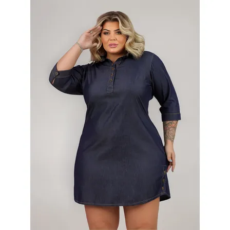 Chemise Plus Size Jeans Manga 3/4 Feminino Camisão Social