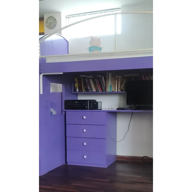 Cama Ahorra Espacio Elevada Niña Estudiosa Librero Durable!!