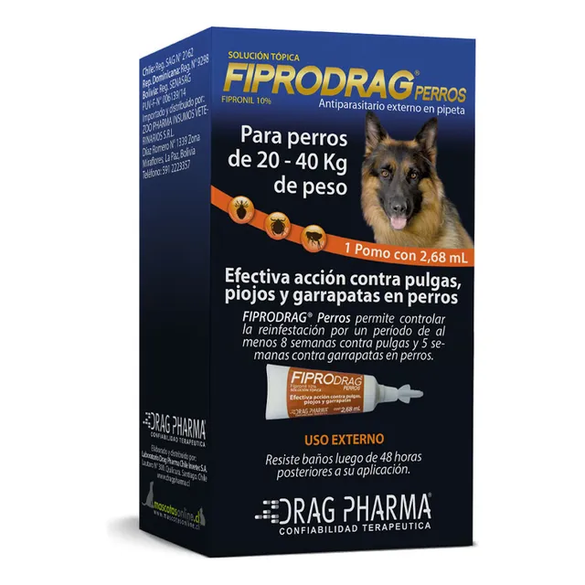 Fiprodrag Pipeta Perros 20 A 40 Kg Color Azul