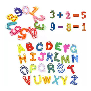 Set 2pzs Abecedario+números Con Imán Juego Didactico Madera Set 2pzs Abecedario+números Con Imán Juego Didactico Madera