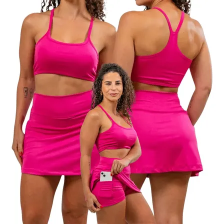 Conjunto Academia Top Nadador + Short Saia Com Bolsos Oculto