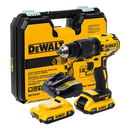 Parafusadeira e Furadeira de Impacto 13mm 20V DEWALT DCD7781D2 Com 2 Baterias, Carregador e Maleta