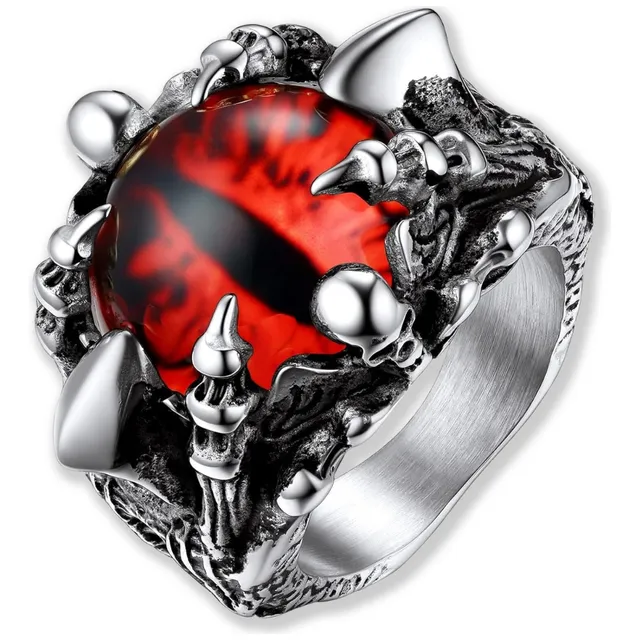 Anillo Ojo Dragón Rojo Cráneo Skull Acero Inoxidable Hombre