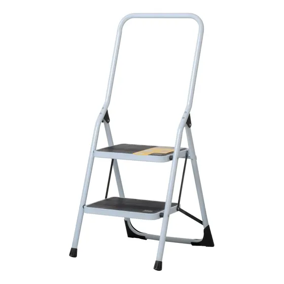 Escalera Tubular Plegable 2 Peldaños Barandal Antiderrapante