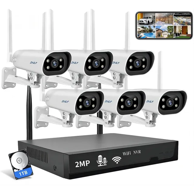 2nlf® Kit Circuito Cerrado 6 Cámaras Seguridad 1tb Nvr 2mp 2NLF D584 color Blanco