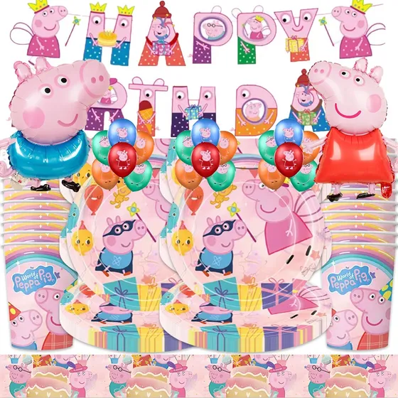 Set Cumpleaños Peppa Pig Cotillon Fiesta Sorpresa Mas Globos
