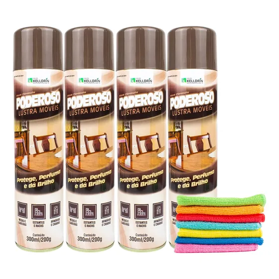 Lustra Móveis Kit 4 Grátis Pano Poderoso Kelldrin 300ml
