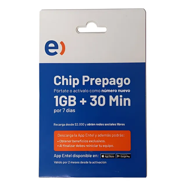 Pack 100 Unids Chip Entel  30 Min + 1gb Prepago Envio Gratis