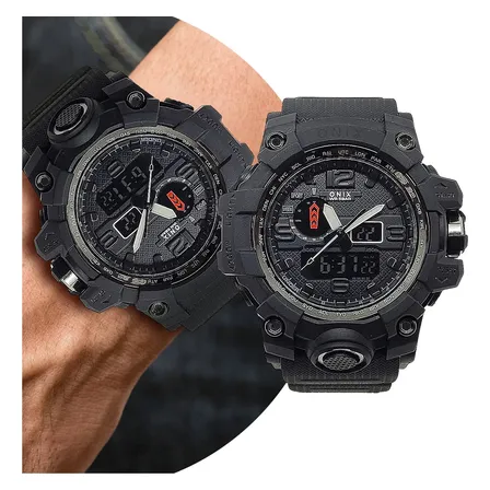 Relógio Masculino Digital Analógico Preto Militar Onix