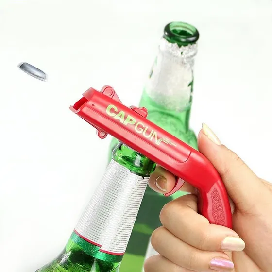 Mini Arma Cap Gun Abridor De Cerveja Atira Tampas De Garrafa Cor Vermelho