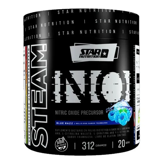 Oxido Nítrico Steam N.O Star Nutrition Arginina 312 Grs Sabor Blue Razz