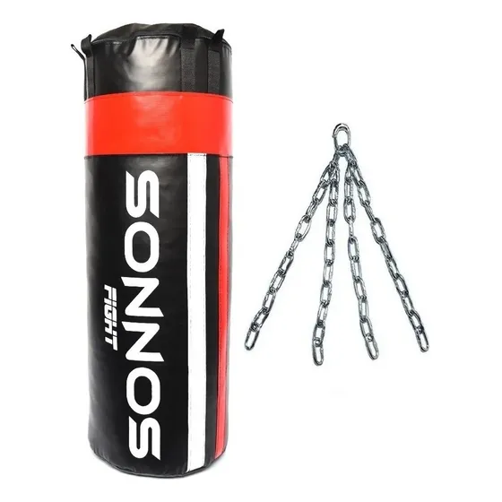 Bolsa De Boxeo Sonnos 0,90 Mts + Relleno + Cadenas 4 Tiras Color Rojo