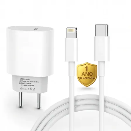 Carregador Turbo Duplo 30w Usb E Tipo-c Para iPhone 6 7 8 X Xr 11 12 13 14 Pro Max Branco