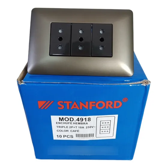 Tomacorriente Enchufe Triple Café 10a 220v Sec. Pack 10 Und 