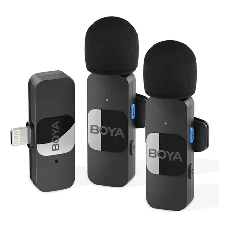 Sistema de micrófono inalámbrico Boya BY-v2 para iOS 2.4G con solapa, negro