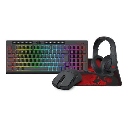 Kit Teclado Y Mouse Gamer Redragon S147 Combo 4 En 1 Mouse Negro Teclado Negro