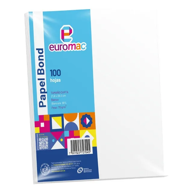 100 Hojas Papel Bond Euromac Ec3086 Blanco Tamaño Carta