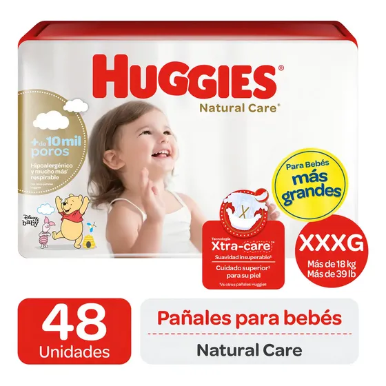 Pañales Huggies Natural Care - Talla Xxxg 48 Un Tamaño 0 | Cuotas sin interés