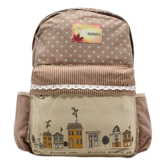 Mochila Munaiqui Modelo Nostalgia Color Topo De Lona Algodón
