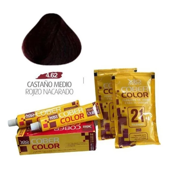 Xiomara Cober Color Tinte 2 Tubos De 60gc/u Tono 4.62 castaño medio rojizo nacarado