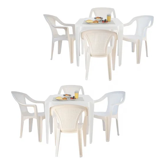 Conjunto Com 2 Mesas E 8 Poltronas Com Braço Plastico Branca