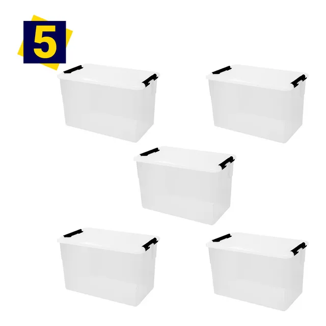 5 cajas plásticas diamante 10 litros color transparente