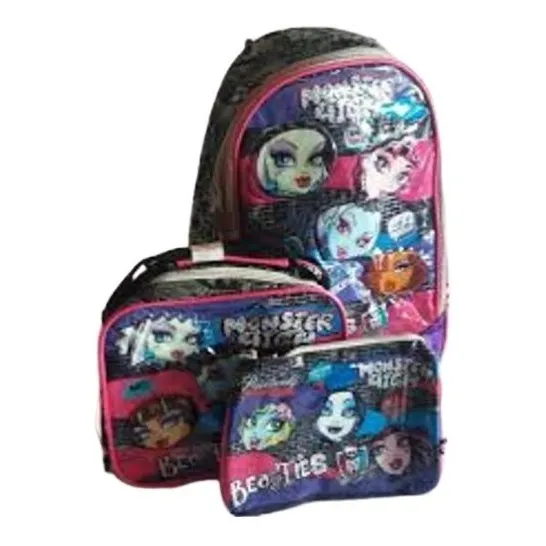 Combo Morral+lonchera+cartuchera Capi Monster Hight