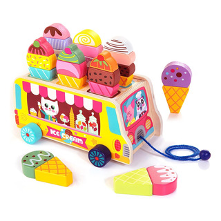 Camión De Helado De Madera Hellowood, 28 Pcs Ice Cream Magné Camión De Helado De Madera Hellowood, 28 Pcs Ice Cream Magné