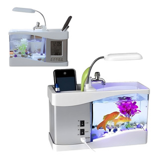 Aquario Mesa 3 Em 1 Porta Treco Luz Led Relogio Despertador Aquario Mesa 3 Em 1 Porta Treco Luz Led Relogio Despertador