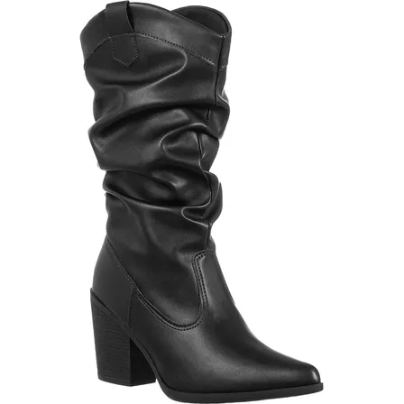 Bota Feminina Gigil Cano Médio Enrugado Salto Alto Conforto