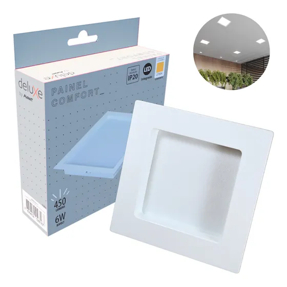 Painel Led Recuado 6w Quadrado 2700k Comfort Branco Quente 12cm 127/220V Branco Fosco Cód: 908020371 - Deluxe