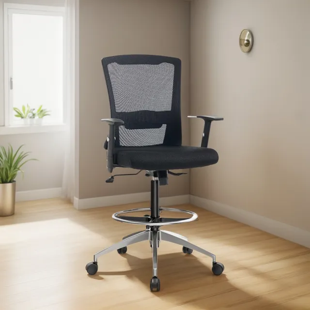 Silla Cajero Ergonómica  Apoyabrazos Castro Aluminio Ofideas Negro Tela