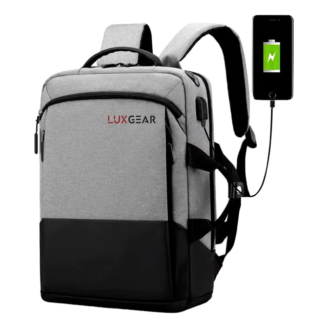 Mochila Urbana Notebook Oficina Usb Luxgear Urban Tech Impermeable Gris